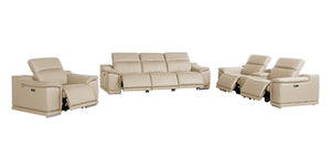 Three Piece Genuine Leather Sectional Sofa Set Seating Six in Warm Neutral Tones