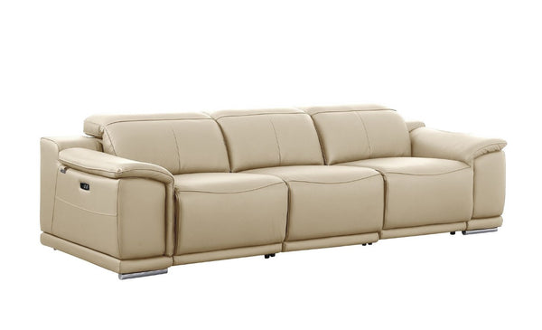 Three Piece Genuine Leather Sectional Sofa Set Seating Six in Warm Neutral Tones