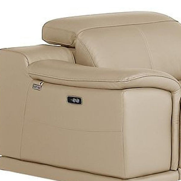 Three Piece Genuine Leather Sectional Sofa Set Seating Six in Warm Neutral Tones