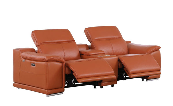 Three Piece Genuine Leather Living Room Sofa Set with Seating for Six Guests