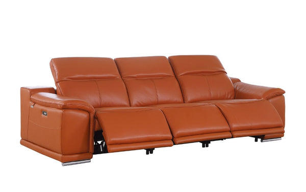 Three Piece Genuine Leather Living Room Sofa Set with Seating for Six Guests