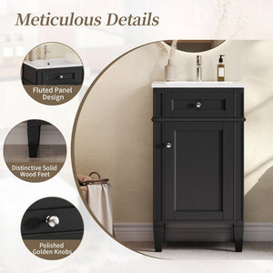 English Elm 18-inch French Style Freestanding Bathroom Vanity with Ceramic Sink Soft Close Storage Black N710P411340B