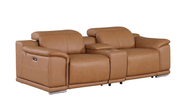 HomeRoots Three Piece Genuine Leather Living Room Sofa Set Seating Six in Rich Chestnut 721770
