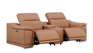 Three Piece Genuine Leather Living Room Sofa Set Seating Six in Rich Chestnut