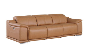 Three Piece Genuine Leather Living Room Sofa Set Seating Six in Rich Chestnut