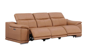 Three Piece Genuine Leather Living Room Sofa Set Seating Six in Rich Chestnut