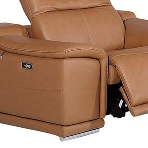 Three Piece Genuine Leather Living Room Sofa Set Seating Six in Rich Chestnut