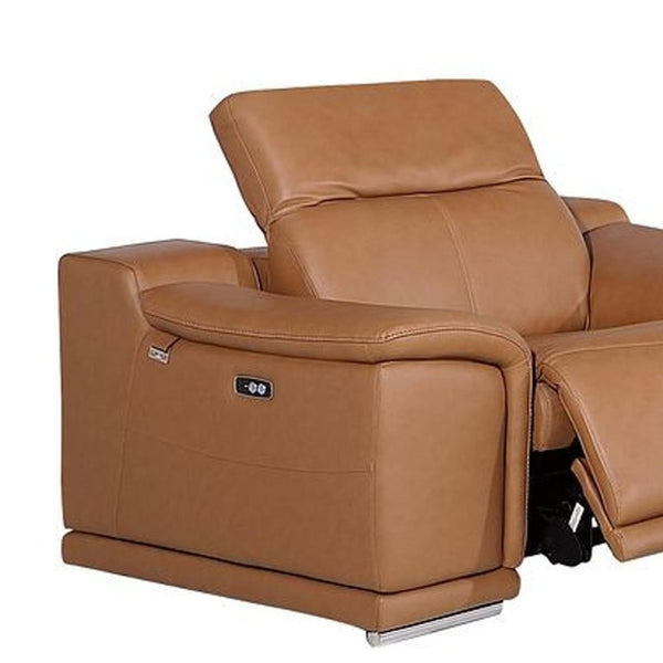 Three Piece Genuine Leather Living Room Sofa Set Seating Six in Rich Chestnut