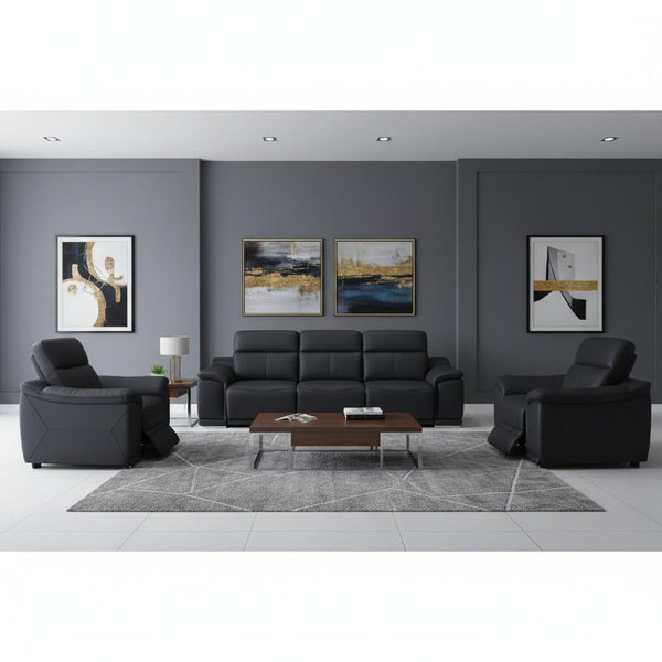 Three Piece Genuine Leather Sectional Sofa Set for Six in Bold Living Room Style