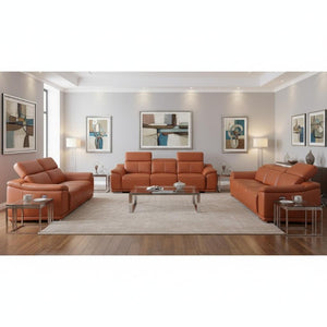 Three Piece Genuine Leather Sofa Set Seating Six in a Sophisticated Living Room