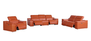 HomeRoots Three Piece Genuine Leather Sofa Set Seating Six in a Sophisticated Living Room 721776