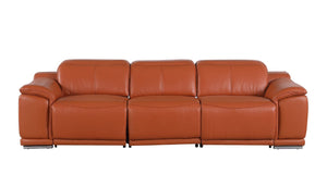Three Piece Genuine Leather Sofa Set Seating Six in a Sophisticated Living Room