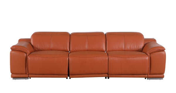 Three Piece Genuine Leather Sofa Set Seating Six in a Sophisticated Living Room