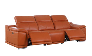 Three Piece Genuine Leather Sofa Set Seating Six in a Sophisticated Living Room