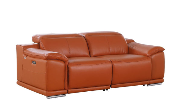 Three Piece Genuine Leather Sofa Set Seating Six in a Sophisticated Living Room