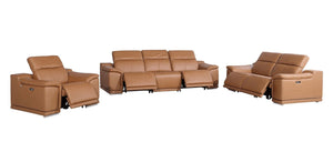 Three Piece Genuine Leather Sectional Sofa Set Seating Six in Rich Chestnut