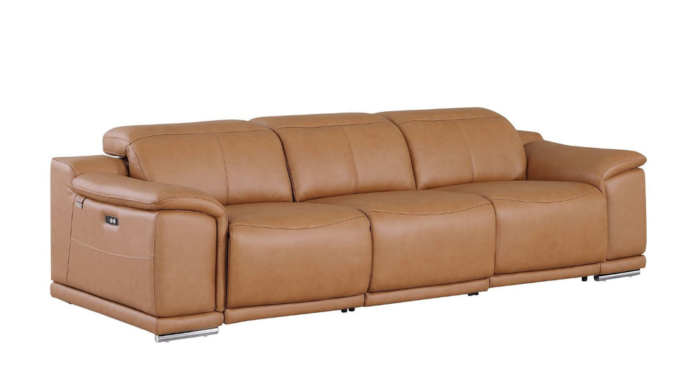HomeRoots Three Piece Genuine Leather Sectional Sofa Set Seating Six in Rich Chestnut 721777