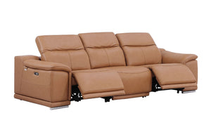 Three Piece Genuine Leather Sectional Sofa Set Seating Six in Rich Chestnut