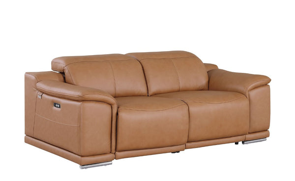 Three Piece Genuine Leather Sectional Sofa Set Seating Six in Rich Chestnut