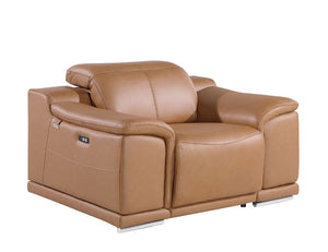 Three Piece Genuine Leather Sectional Sofa Set Seating Six in Rich Chestnut