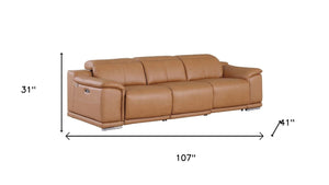 Three Piece Genuine Leather Sectional Sofa Set Seating Six in Rich Chestnut