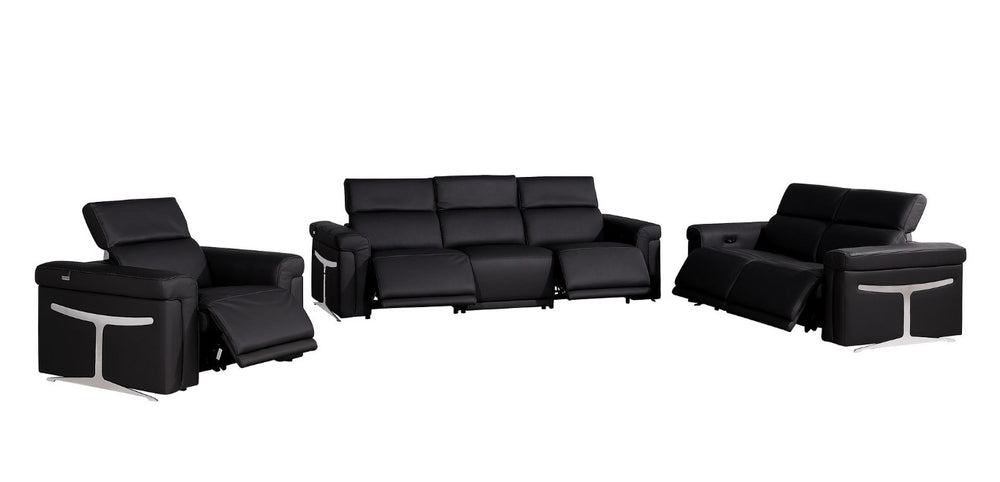 HomeRoots Three Piece Italian Leather Sectional Sofa Set Seats Six in Modern Living Room 721784