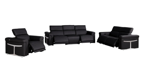 HomeRoots Three Piece Italian Leather Sectional Sofa Set Seats Six in Modern Living Room 721784
