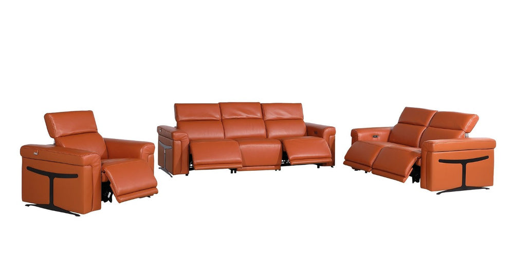 HomeRoots Three Piece Italian Leather Sofa Set Luxurious Six Seat Living Room Furniture 721785