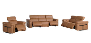 HomeRoots Three Piece Italian Leather Living Room Sofa Set Seating Six in Warm Chestnut 721786