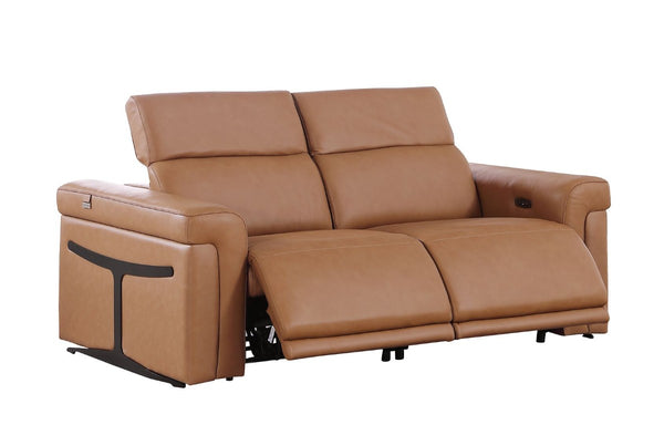 Three Piece Italian Leather Living Room Sofa Set Seating Six in Warm Chestnut