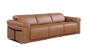 Three Piece Italian Leather Living Room Sofa Set Seating Six in Warm Chestnut