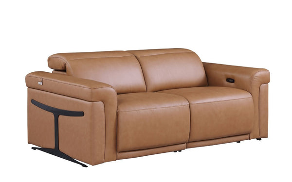 Three Piece Italian Leather Living Room Sofa Set Seating Six in Warm Chestnut