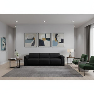 Three Piece Italian Leather Sectional Sofa Set for Six with Bold Ebony Finish