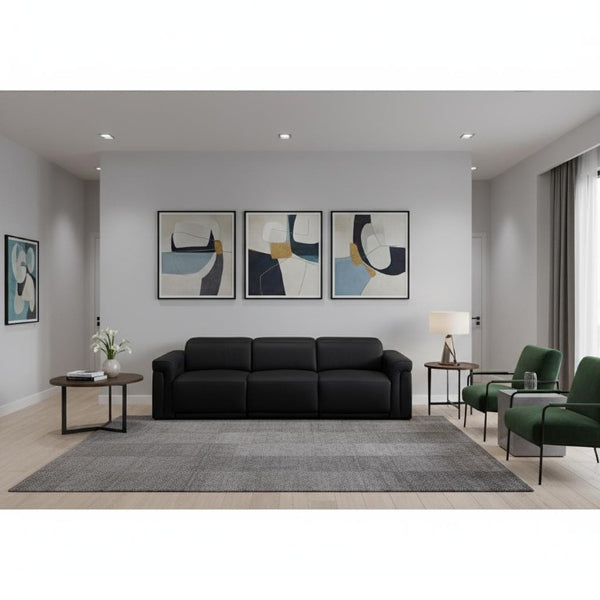 Three Piece Italian Leather Sectional Sofa Set for Six with Bold Ebony Finish