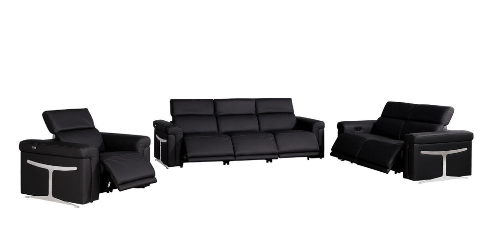 HomeRoots Three Piece Italian Leather Sectional Sofa Set for Six with Bold Ebony Finish 721792