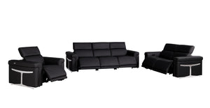 HomeRoots Three Piece Italian Leather Sectional Sofa Set for Six with Bold Ebony Finish 721792