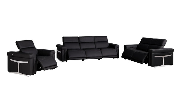 HomeRoots Three Piece Italian Leather Sectional Sofa Set for Six with Bold Ebony Finish 721792