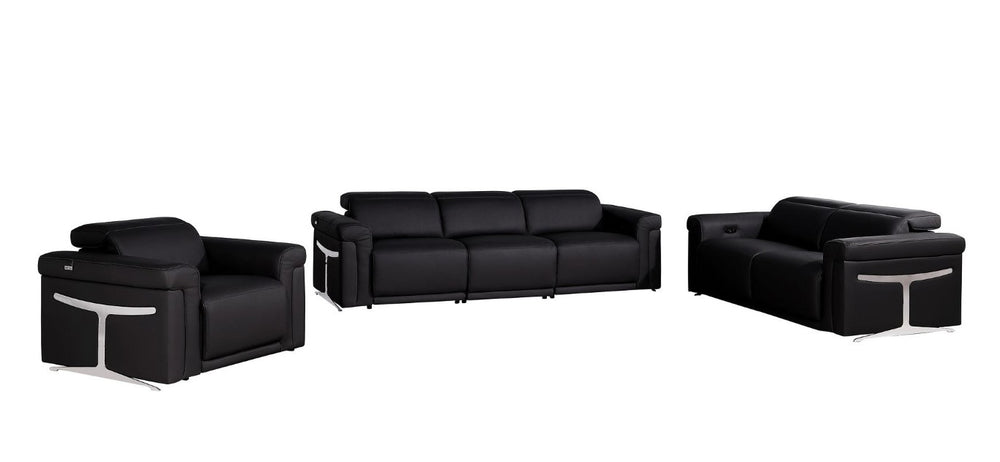 HomeRoots Three Piece Italian Leather Sectional Sofa Set for Six with Bold Ebony Finish 721792