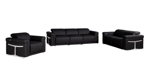 Three Piece Italian Leather Sectional Sofa Set for Six with Bold Ebony Finish