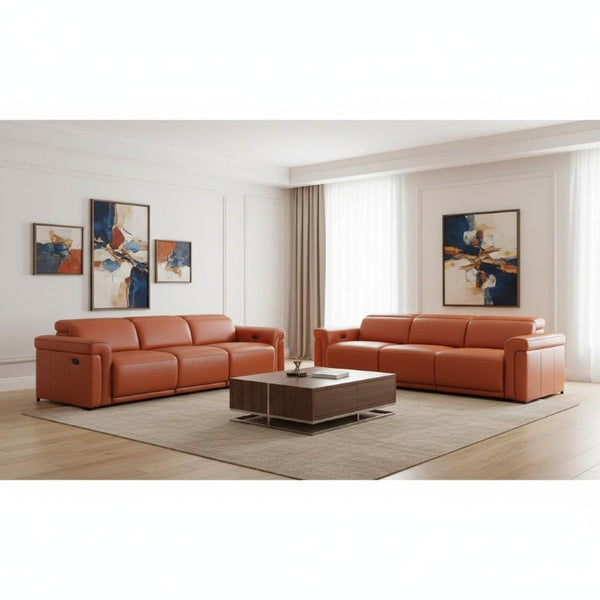 Three Piece Italian Leather Sofa Set Seating Six in a Luxurious Living Room