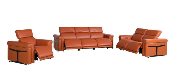 HomeRoots Three Piece Italian Leather Sofa Set Seating Six in a Luxurious Living Room 721793