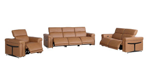 HomeRoots Three Piece Italian Leather Sofa Set Seating Six in Rich Chestnut Finish 721794