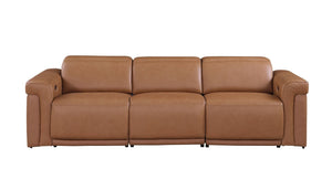 Three Piece Italian Leather Sofa Set Seating Six in Rich Chestnut Finish