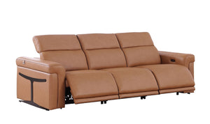 Three Piece Italian Leather Sofa Set Seating Six in Rich Chestnut Finish