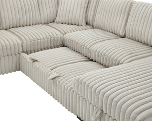 English Elm 122 Plush U-Shape Sectional Sofa Bed with USB Ports, Hidden Storage Chaise & Spacious Armrest Comfort khaki W1417S00080