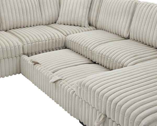 English Elm 122 Plush U-Shape Sectional Sofa Bed with USB Ports, Hidden Storage Chaise & Spacious Armrest Comfort khaki W1417S00080