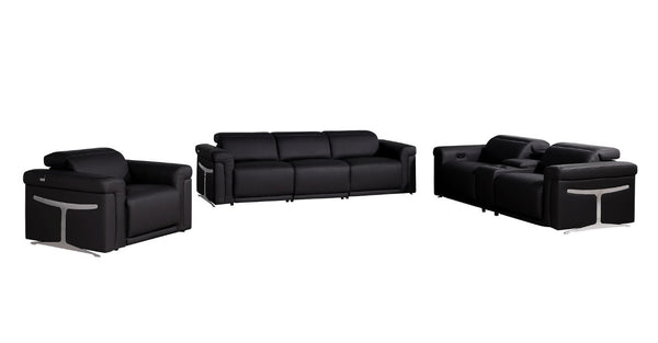 HomeRoots Three Piece Italian Leather Sectional Sofa Set Seating Six in Bold Living Room Style 721800