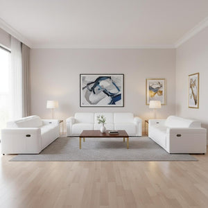 Three Piece Italian Leather Living Room Sofa Set Seating Six in Modern Style