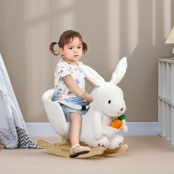 English Elm Qaba Bunny Rocker Toddler Ride on with Velvet Plush Carrot Toy and Realistic Sounds W2225P217693