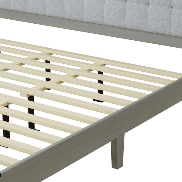 English Elm Christopher Knight Home® - Solid Wood Platform Bed With Upholstered Tufted Headboard - Mid-Century Style, Durable Support & Comfort N758P197693G